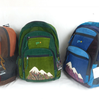 PATCHWORK CORDUROY BACKPACK WITH MOUNTAIN APPLIQUE - LARGE