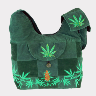 PATCHWORK SADDLE BAG WITH GANJA LEAF EMBROIDERY
