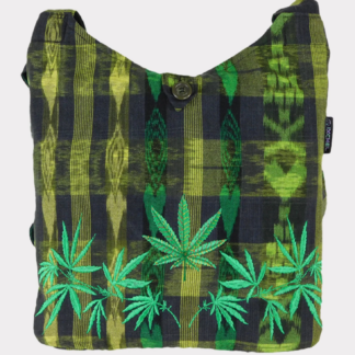 HAND WOVEN SHOULDER BAG WITH GANJA LEAF EMBROIDERY