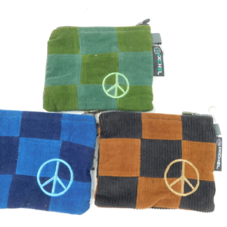 PATCHWORK ZIPPER CHANGE PURSE WITH PEACE SIGN