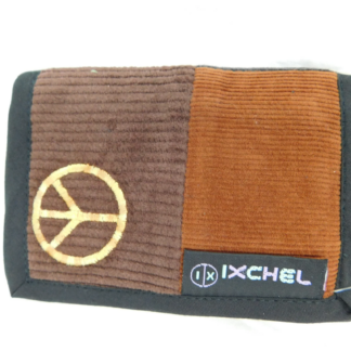 3-FOLD PATCHWORK CORDUROY WALLET WITH PEACE SIGN EMBROIDERY