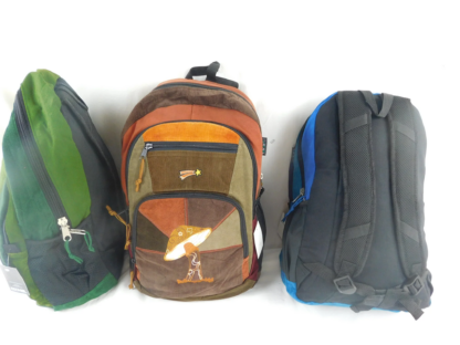 PATCHWORK CORDUROY BACKPACK WITH MUSHROOM APPLIQUE (LARGE)