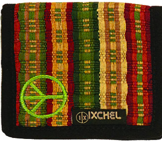 BROCADED 2-FOLD WALLET WITH PEACE SIGN EMBROIDERY