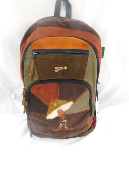 PATCHWORK CORDUROY BACKPACK WITH MUSHROOM APPLIQUE (LARGE) - Image 2
