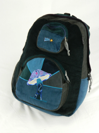 PATCHWORK CORDUROY BACKPACK WITH MUSHROOM APPLIQUE (LARGE) - Image 3