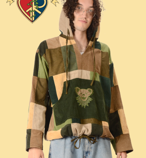 GRATEFUL DEAD PATCHWORK CORDUROY DANCING BEAR FACE BAJA JACKET