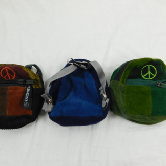 PATCHWORK CORDUROY MICRO BACKPACK WITH PEACE SIGN EMBROIDERY