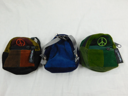 PATCHWORK CORDUROY MICRO BACKPACK WITH PEACE SIGN EMBROIDERY